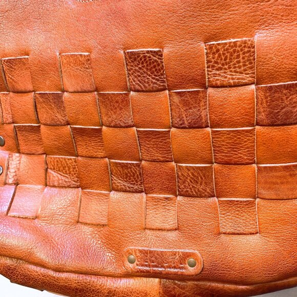 Bed Stu Bags Bed Stu Brown Leather Shoulder Bag With Woven Design